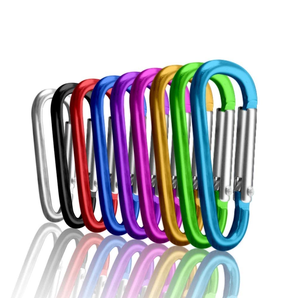 Upins 100Pcs Aluminum Locking Carabiner Spring Clips Hook Keychain D Shape Buckle Pack