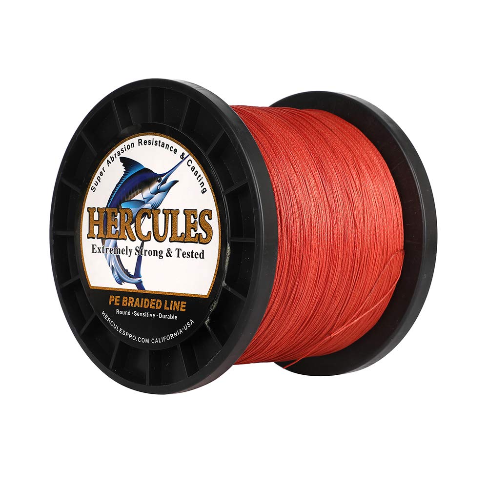 Hercules Braided Fishing Line 1500M 1640Yds 10Lbs-200Lbs Pe Superline 8 Strands (Red 120Lb/54.5Kg 0.58Mm)