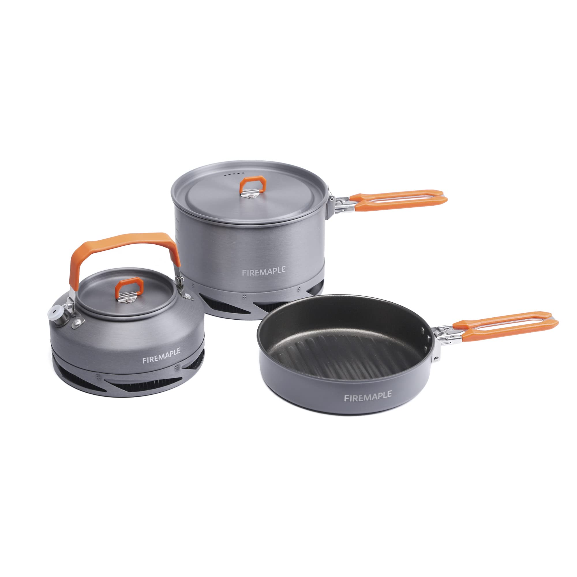 Fire-Maple Feast Heat Exchanger Set | Compact Camping Cooking Set | Nested Design | Contain With A Pot, Kettle And Non-Stick Fry
