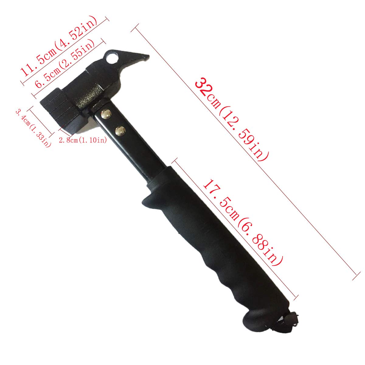 Beefoor Camping Hammer Heavy Duty With Tent Stake Remover, 12.6'' Steel Tent Hammer - Rubber Covered Handle Tent Mallet With Hol
