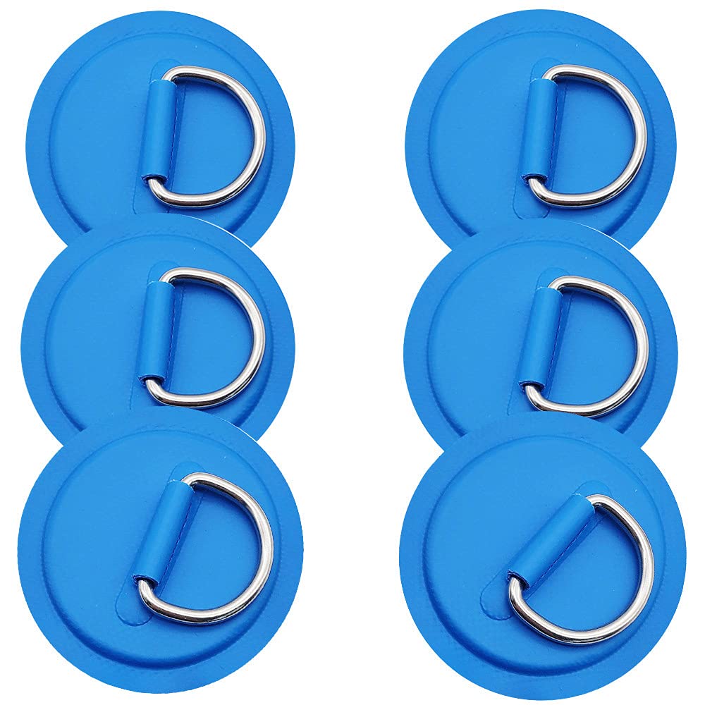 6Pieces Pad/Patch D Rings For Pvc Inflatable Boat Canoe Raft Stainless Steel D-Ring Dinghy Kayak Surfboard Paddle Board (Blue)