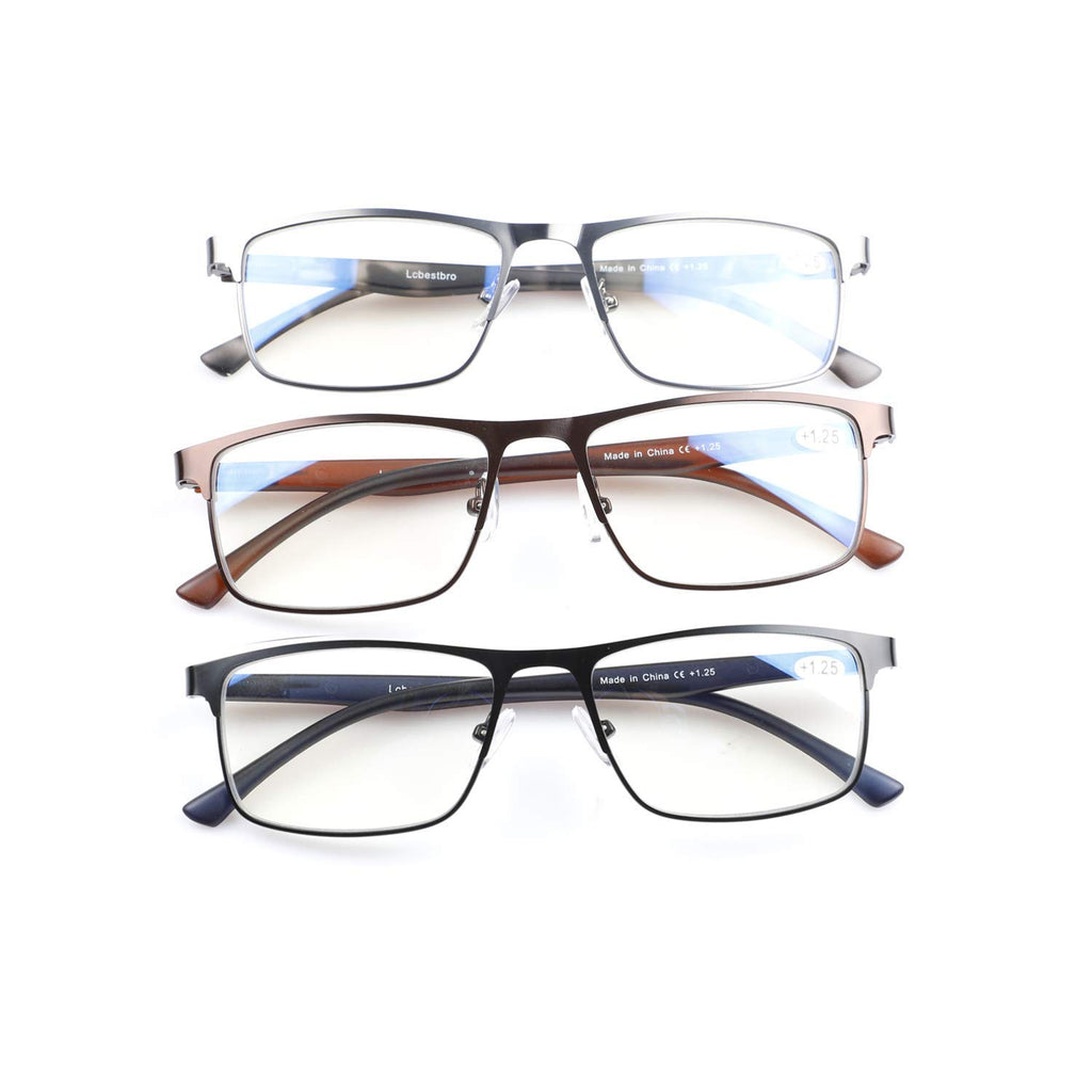 Lcbestbro 3 Pack Business Blue Light Blocking Reading Glasses For Men, 25 Metal Readers