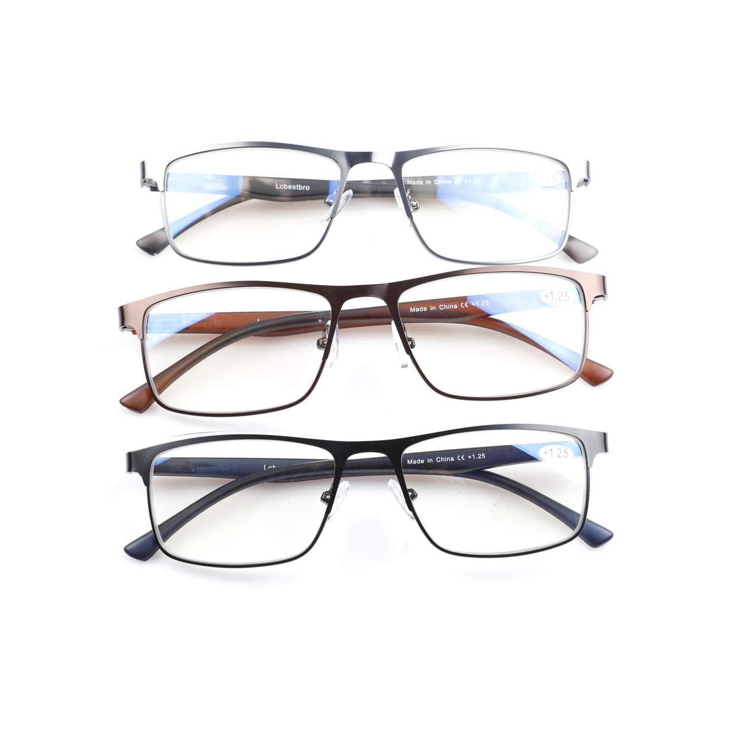 Lcbestbro 3 Pack Business Blue Light Blocking Reading Glasses For Men, 25 Metal Readers