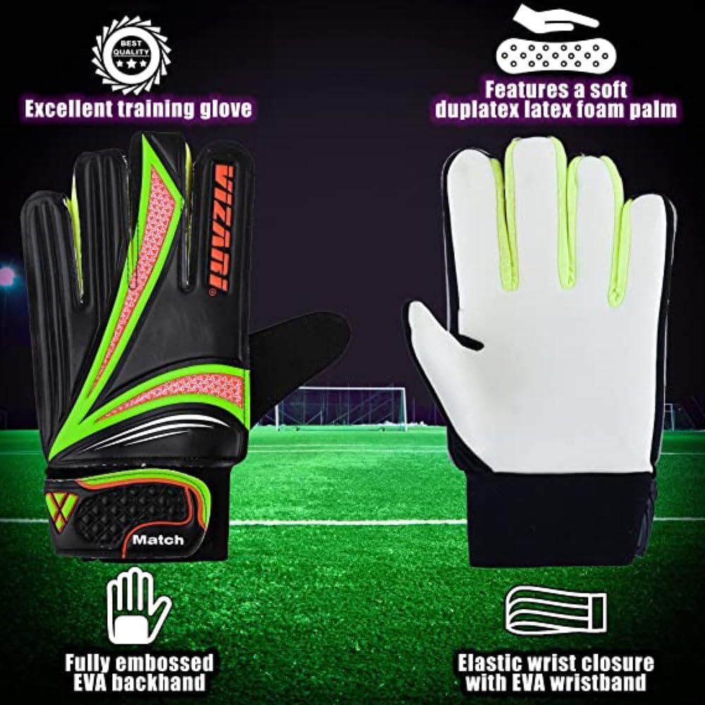 Vizari Junior Gloves For Protection & Grip | Tri-Color Youth Soccer Goalie Gloves With Elastic Wristband For Secure Fit | Finger