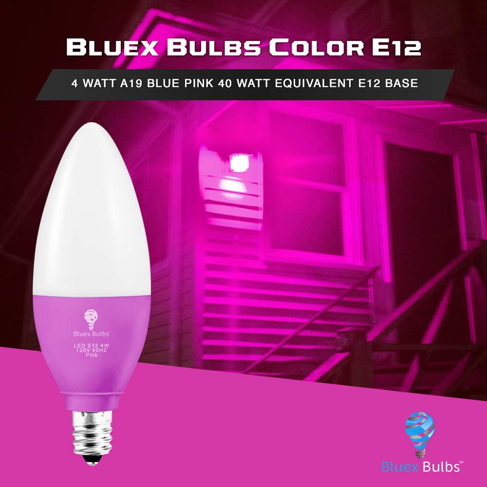 2 Pack Bluex Led Candle Pink Light Bulb - 4W (40Watt Equivalent) - E12 Base Pink Led Pink Bulb, Party Decoration, Porch, Home Li
