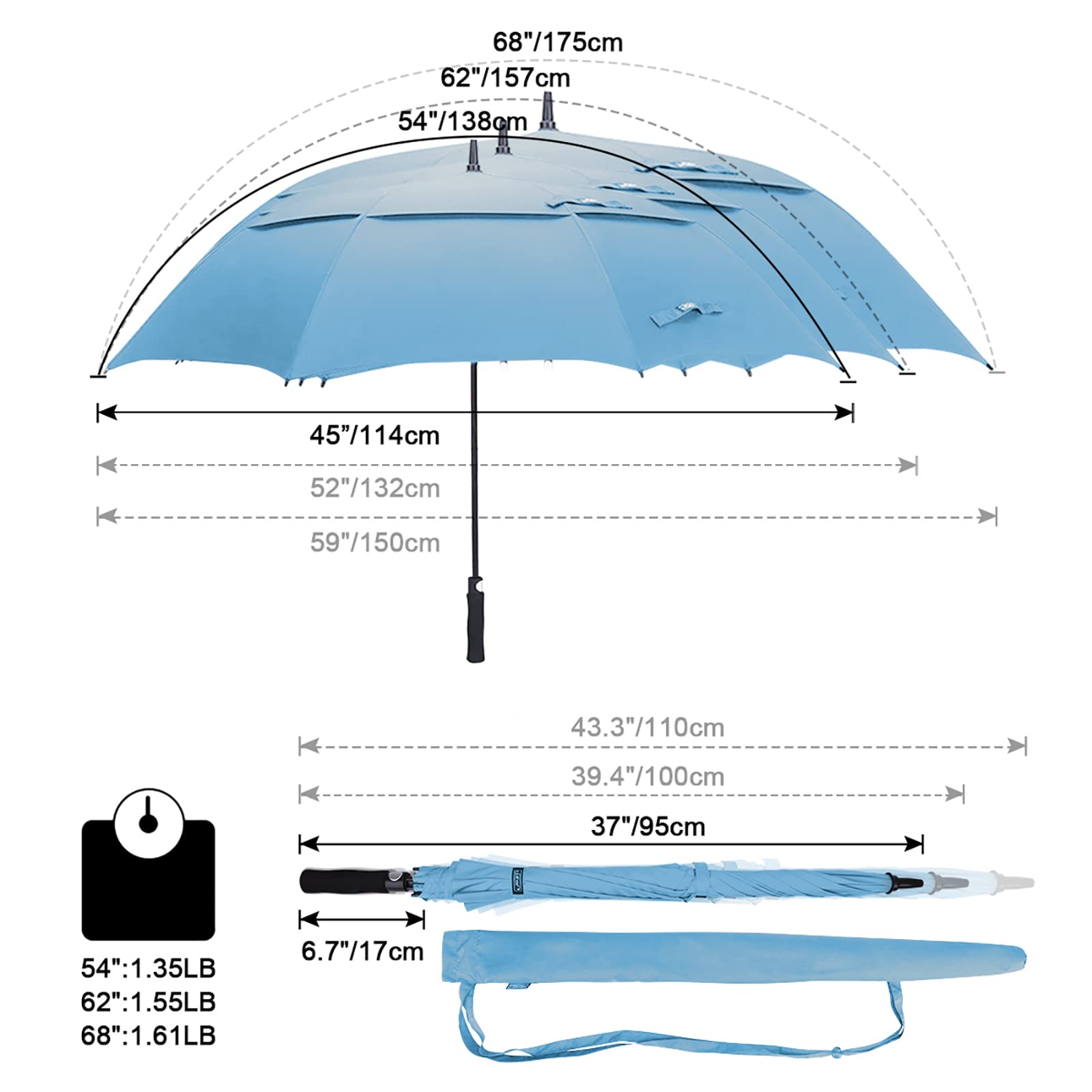 G4Free 62 Inch Automatic Open Golf Umbrella Extra Large Oversize Double Canopy Vented Windproof Waterproof Stick Umbrellas(Sky B
