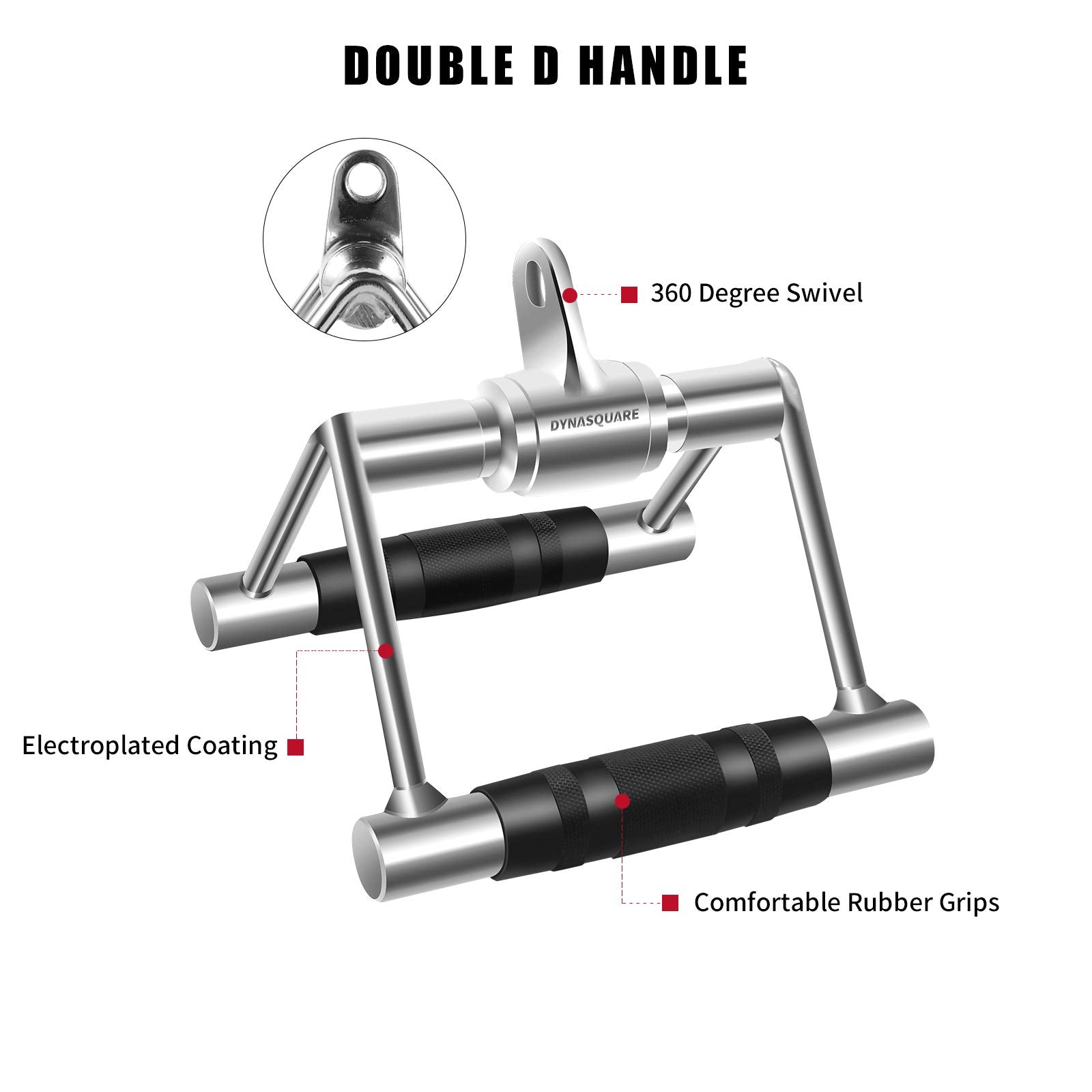 Dynasquare Tricep Press Down Cable Machine Attachment, Lat Pulldown Attachments, Home Gym Accessories, Double D Handle, V-Shaped