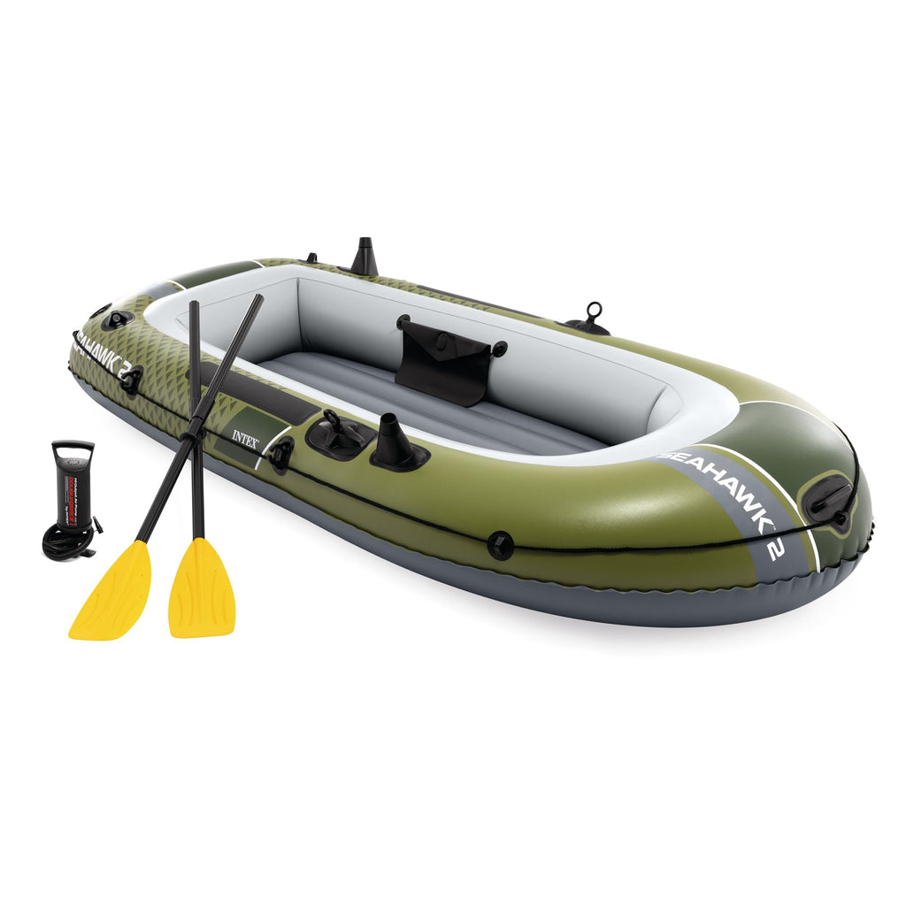 Intex 66332Ep Seahawk 2 Inflatable Boat Set: Includes Deluxe 48In Aluminum Oars And High-Output Pump - Superstrong Pvc - Fishing