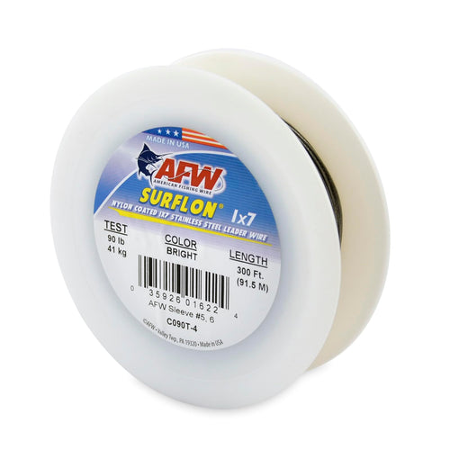 American Fishing Wire Surflon, Nylon Coated 1X7 Stainless Steel Leader Wire, 90 Lb Test, .036 Diameter, Bright, 300 Ft