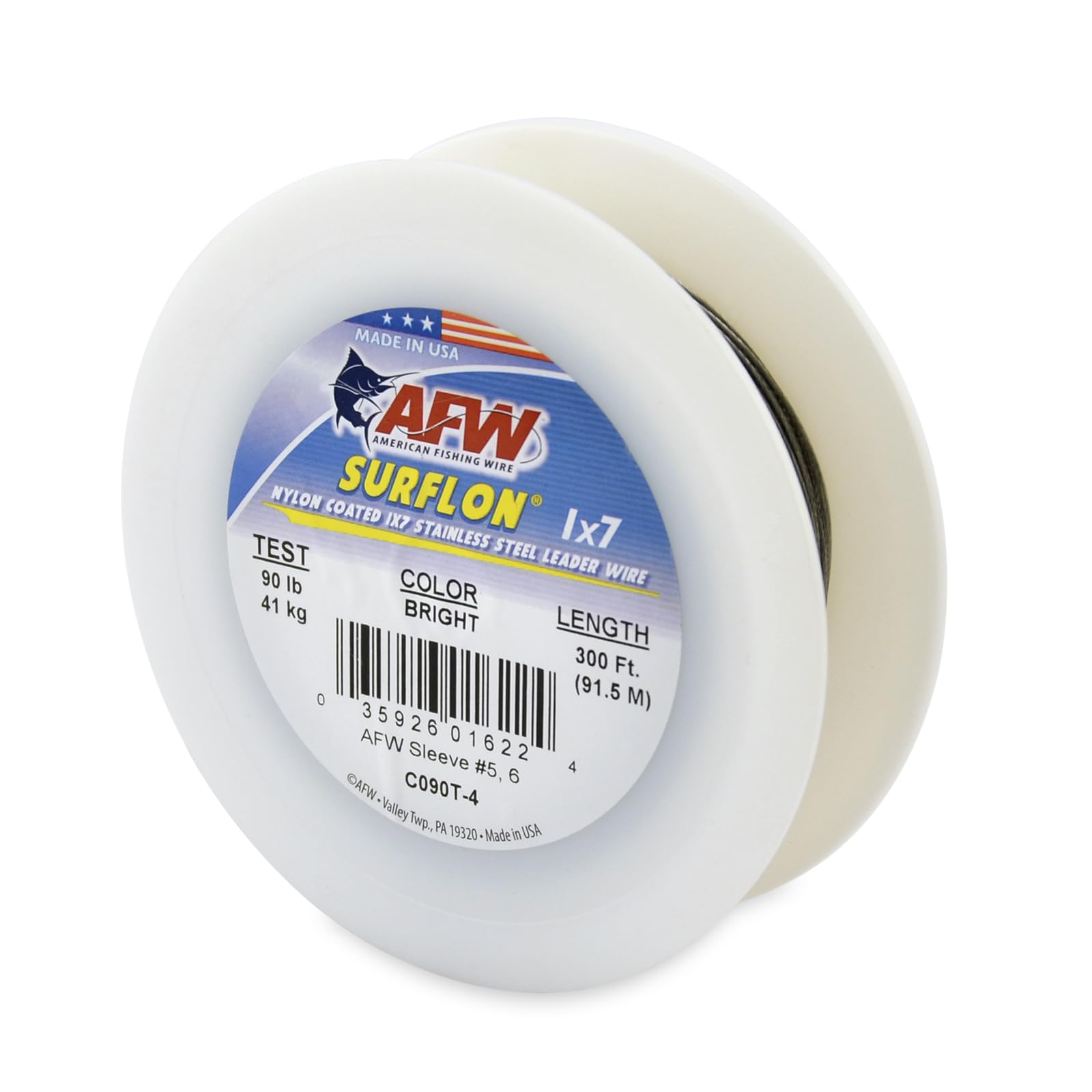 American Fishing Wire Surflon, Nylon Coated 1X7 Stainless Steel Leader Wire, 20 Lb Test, .024 Diameter, Bright, 100 Ft