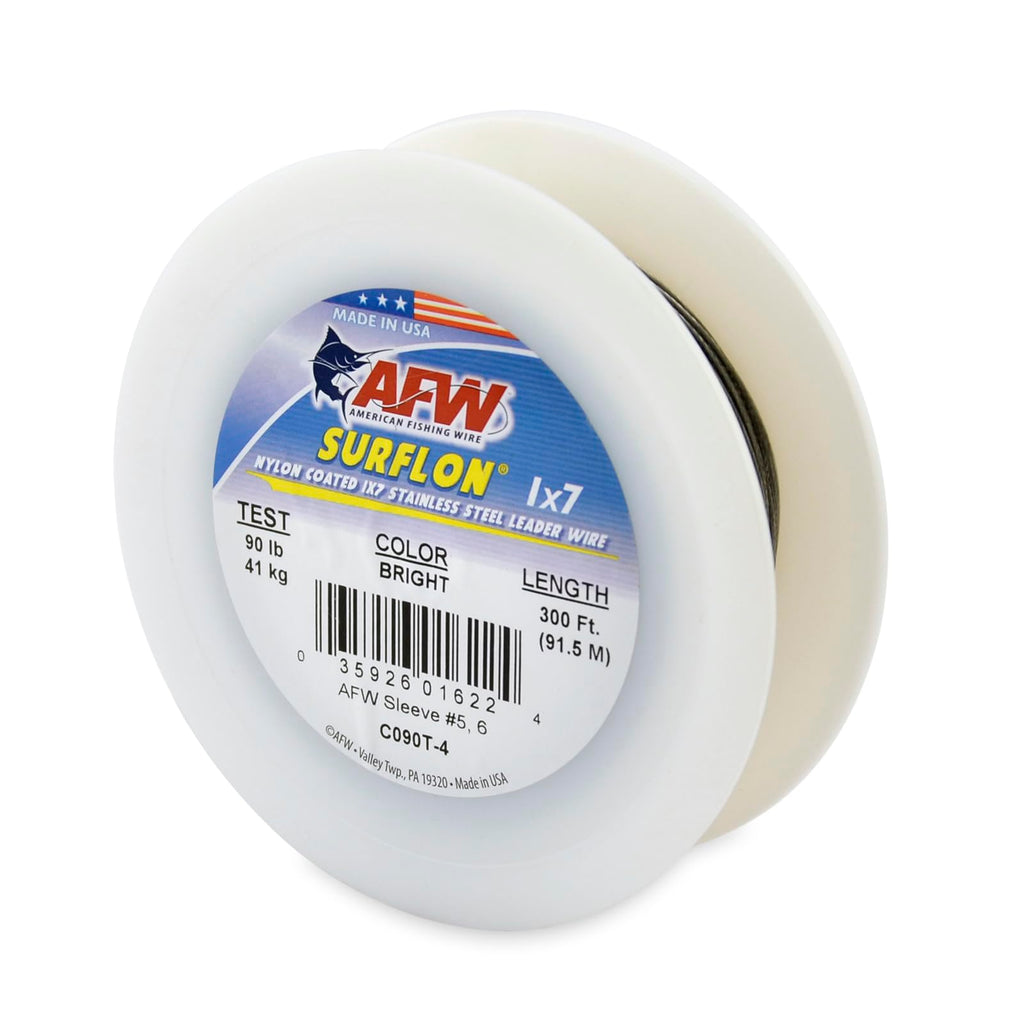 American Fishing Wire Surflon, Nylon Coated 1X7 Stainless Steel Leader Wire, 45 Lb Test, .028 Diameter, Bright, 300 Ft