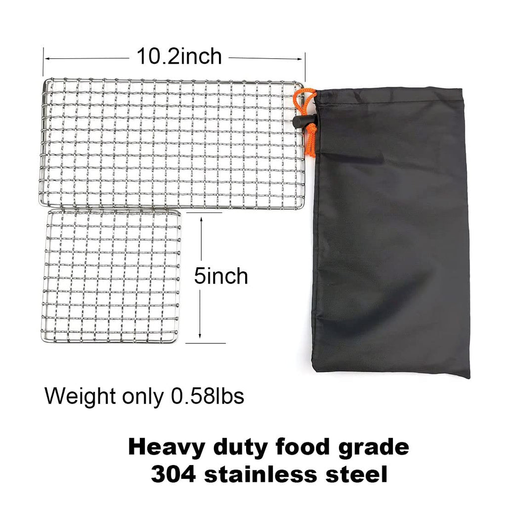 Rayeeley 2-Pack Stainless Steel Mesh Camping Grill, Bushcraft Grills Backpacker Barbecue Grills, Campfire Cooking Bbq Grate, Hig