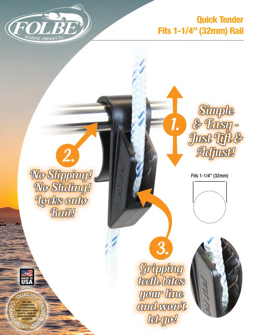 Folbe F045 - Quick Tender - Boat Fender Hanger Adjuster Clip (Sold In Pairs) - Fits 1 1/4'' (32 Mm) Rails - Black