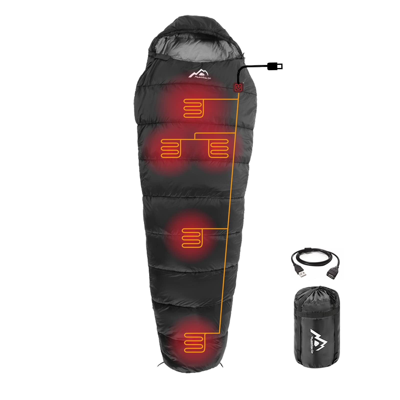 Mantuole Heated Sleeping Bag 5Pcs Multi Usb Power Support Heating Pads,Operated With Battery Power Bank Or Other Usb Power Suppl