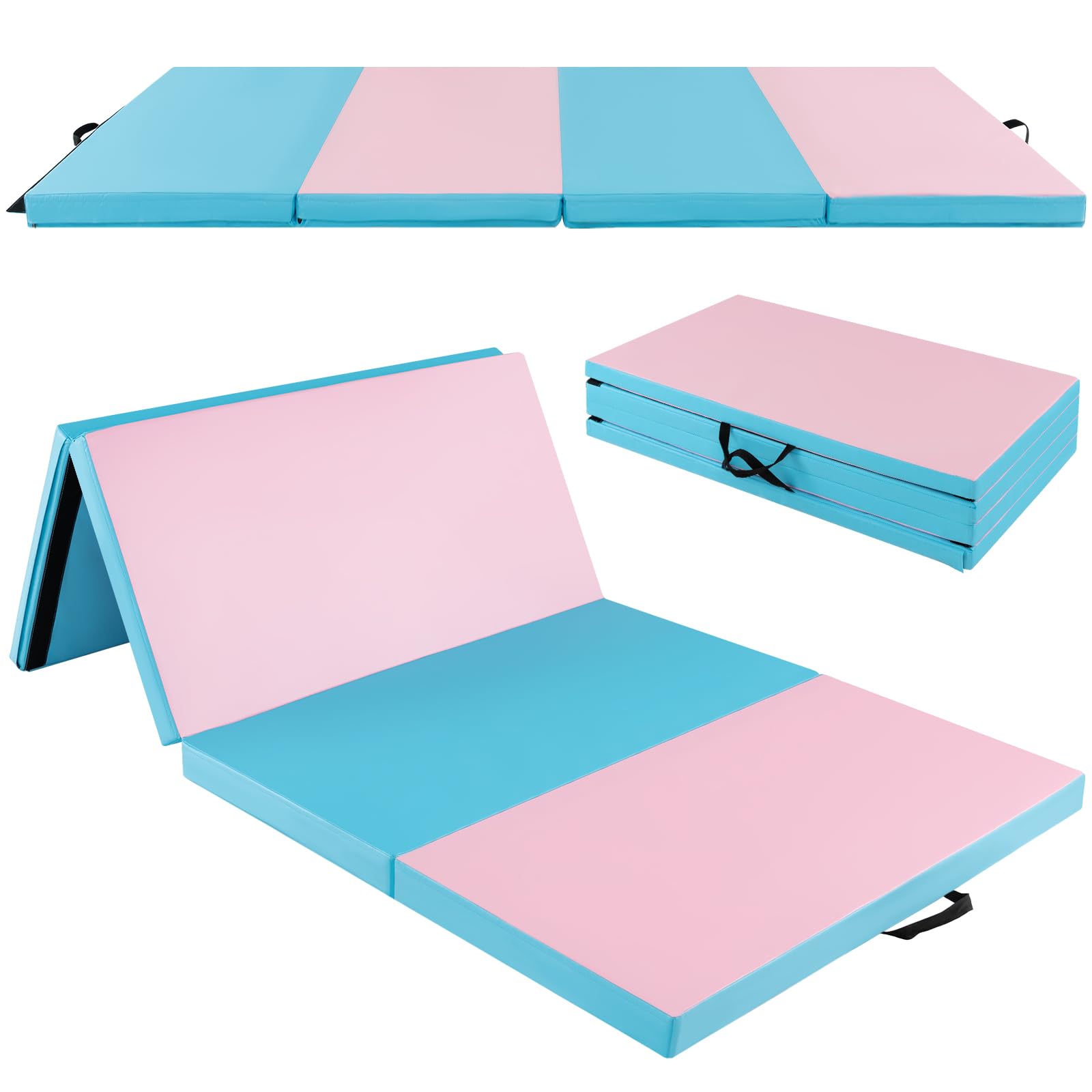 Goplus 8 X 4 X 2'' Gymnastics Mat, Folding Tumbling Mat With Carry Handles, Hook & Loop Fasteners, 4 Panels For Fitness Exercise