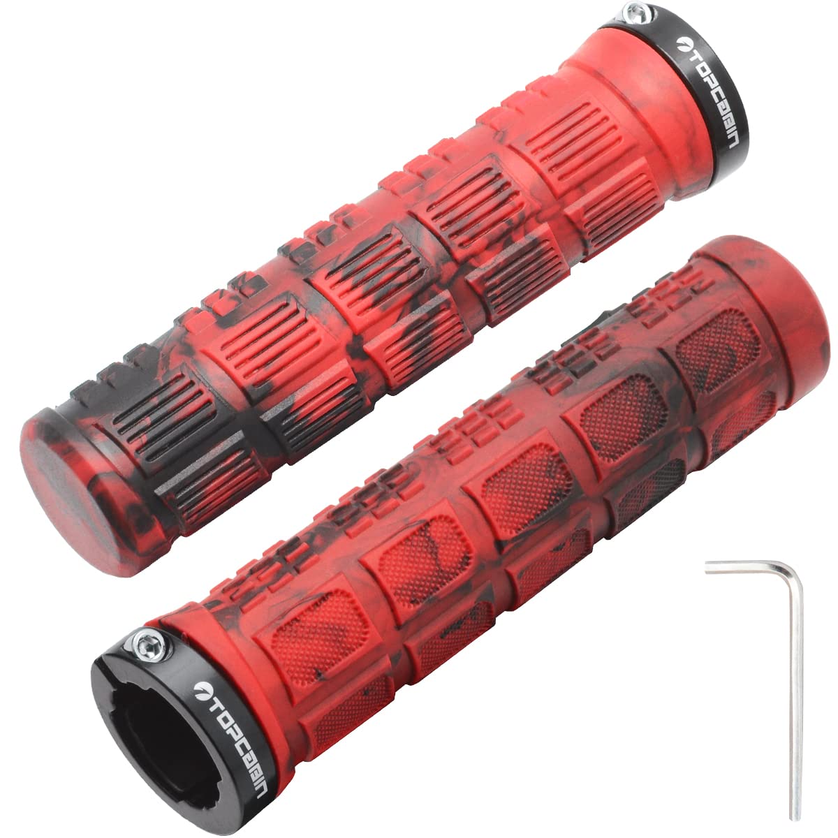 TOPCABIN Double Lock Bicycle Grips - Comfortable Rubber Grips for Mountain BMX (Camouflage Red)