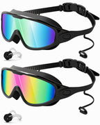 Swim Goggles 2 Pack, Wide View Anti Fog&Uv Swimming Goggles For Audlt, No Leaking Swim Glasses For Men Women Youth