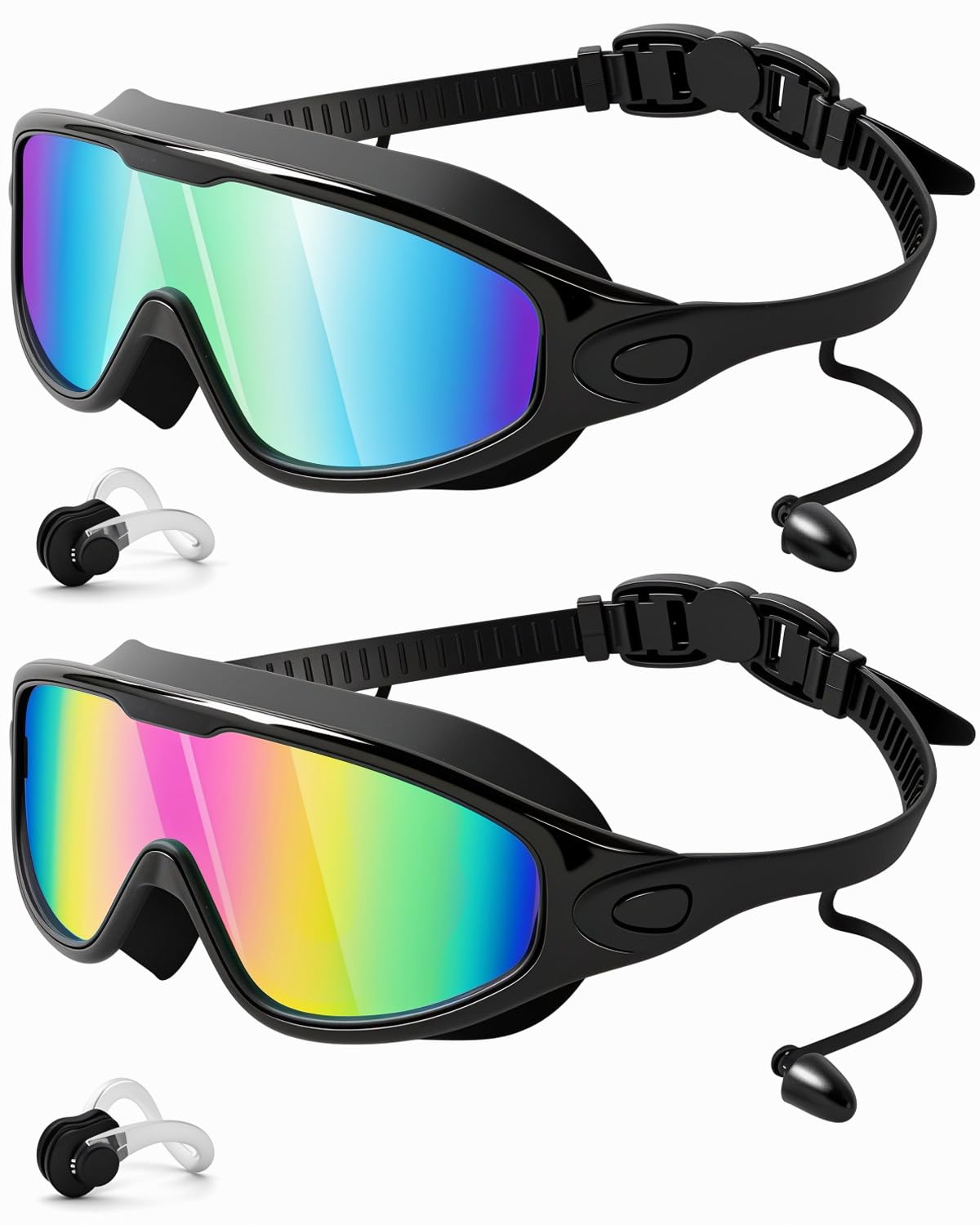 Swim Goggles 2 Pack, Wide View Anti Fog&Uv Swimming Goggles For Audlt, No Leaking Swim Glasses For Men Women Youth