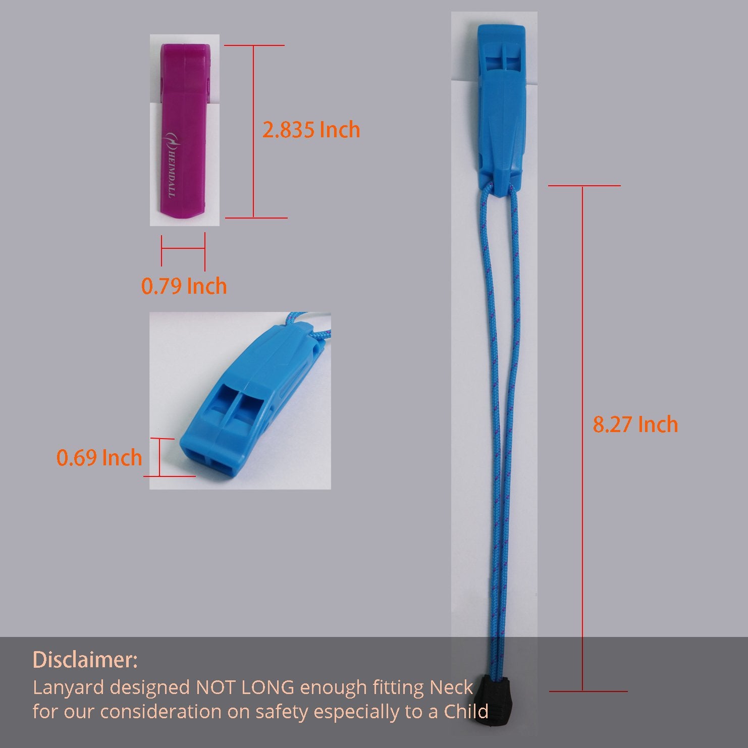 Heimdall Emergency Survival Whistle With Lanyard (2 Pack) For Safety Boating Camping Hiking Hunting Rescue Signaling (Blue, Purp