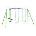 Outsunny Metal Swing Set with Glider, Two Swing Seats and Adjustable Height, Outdoor Heavy Duty A-Frame Suitable for Playground,