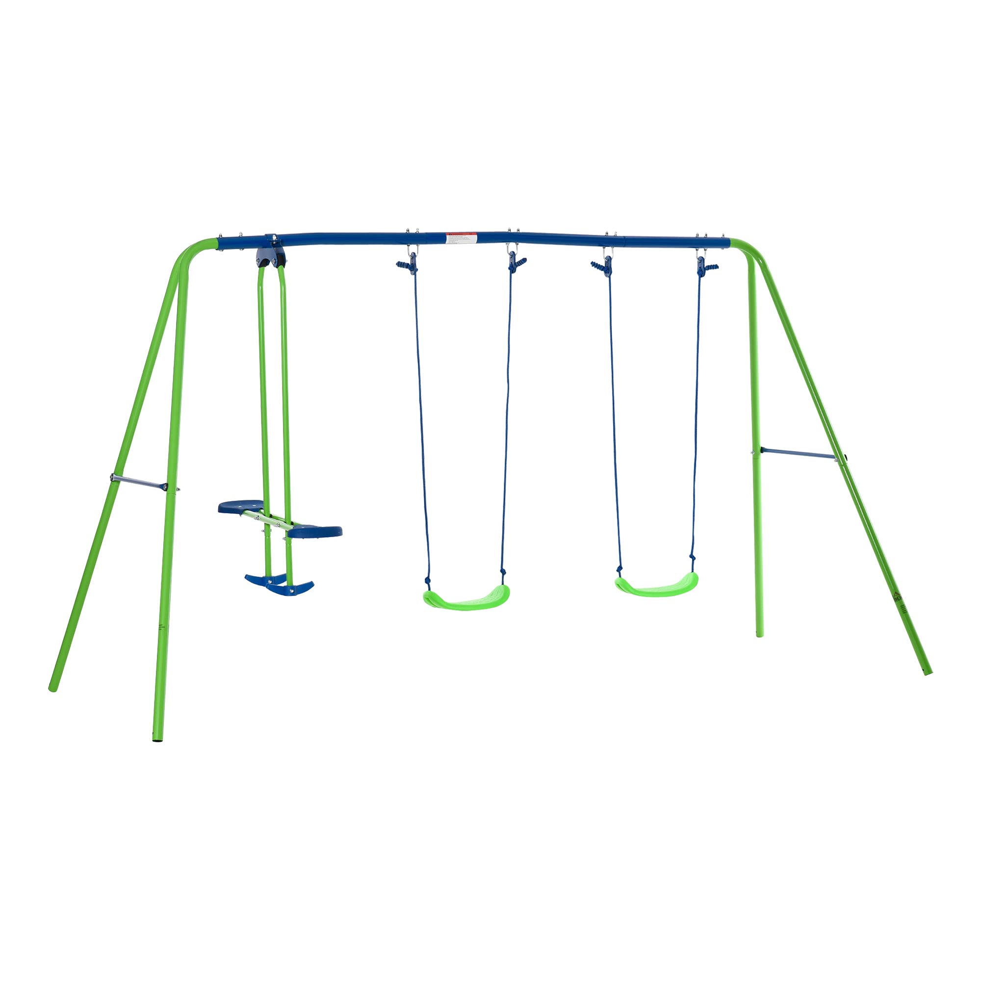 Outsunny Metal Swing Set with Glider, Two Swing Seats and Adjustable Height, Outdoor Heavy Duty A-Frame Suitable for Playground,