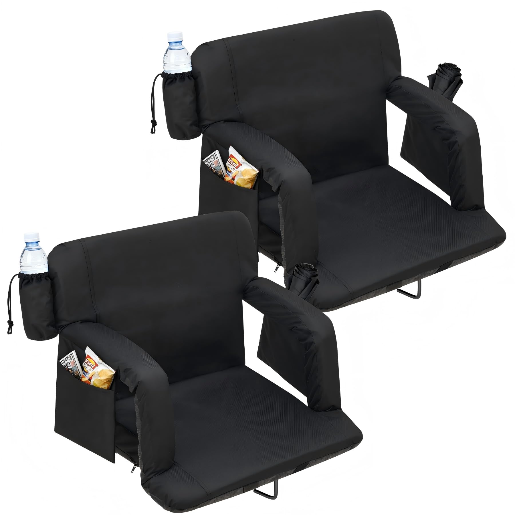 DEXSO Wide Stadium Seats for Bleachers with Back Support, 6-Position Adjustable Bleacher Chairs with Armrests, Cup Holder & Thic