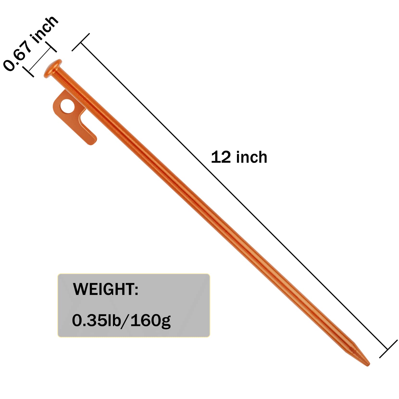 8 Pack Tent Stakes Heavy Duty 12 Inch Steel Tent Pegs For Camping Unbreakable And Inflexible-Orange