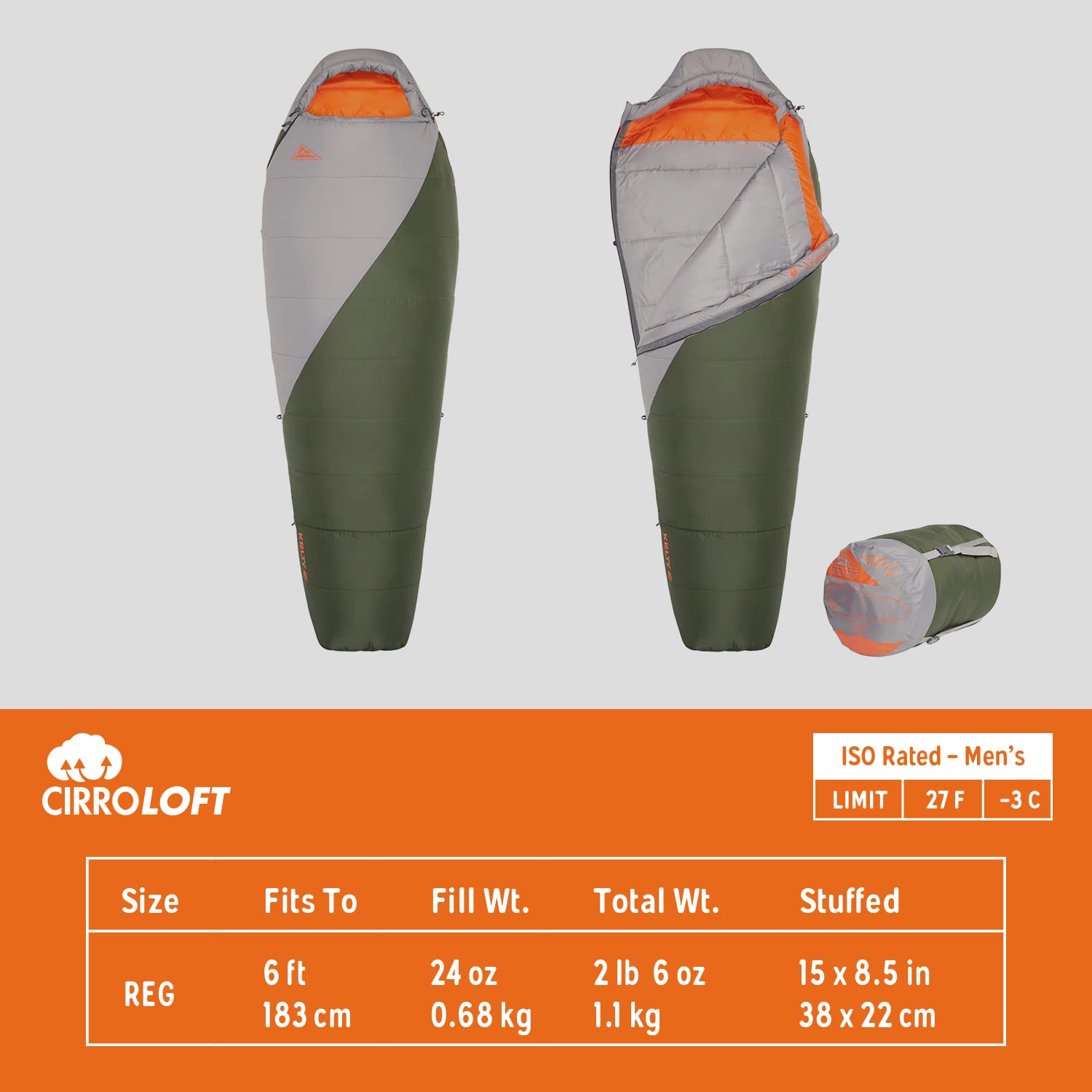 Kelty Cosmic Synthetic Fill 40 Degree Backpacking Sleeping Bag With Compression Straps, Compact And Lightweight, 2022 (Regular)