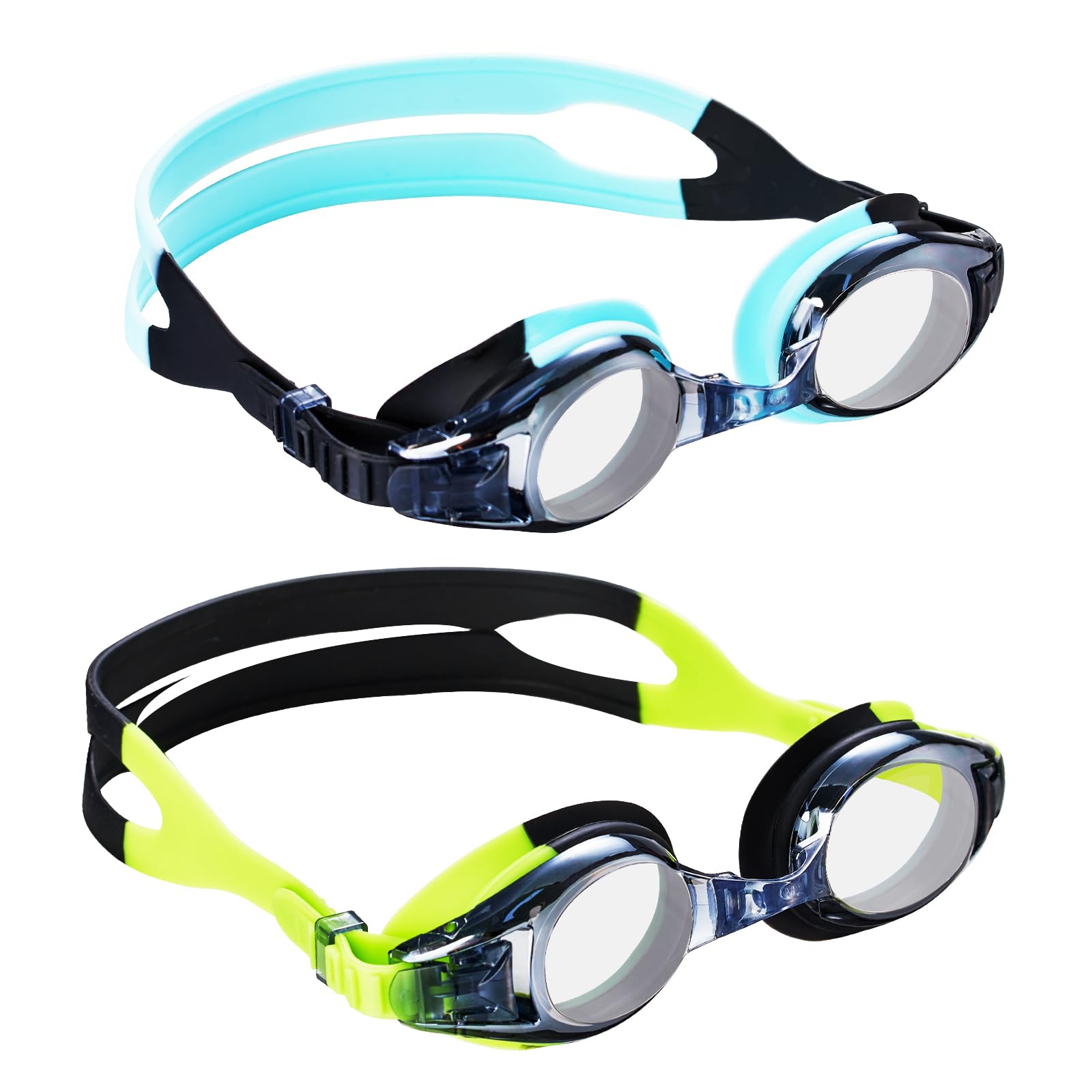 Aegend 2 Pack Kids Goggles, Swimming Goggles for Kids Age 4-16 Boys and Girls Youth, Anti-Fog Pool Goggles, Green Black & Blue B