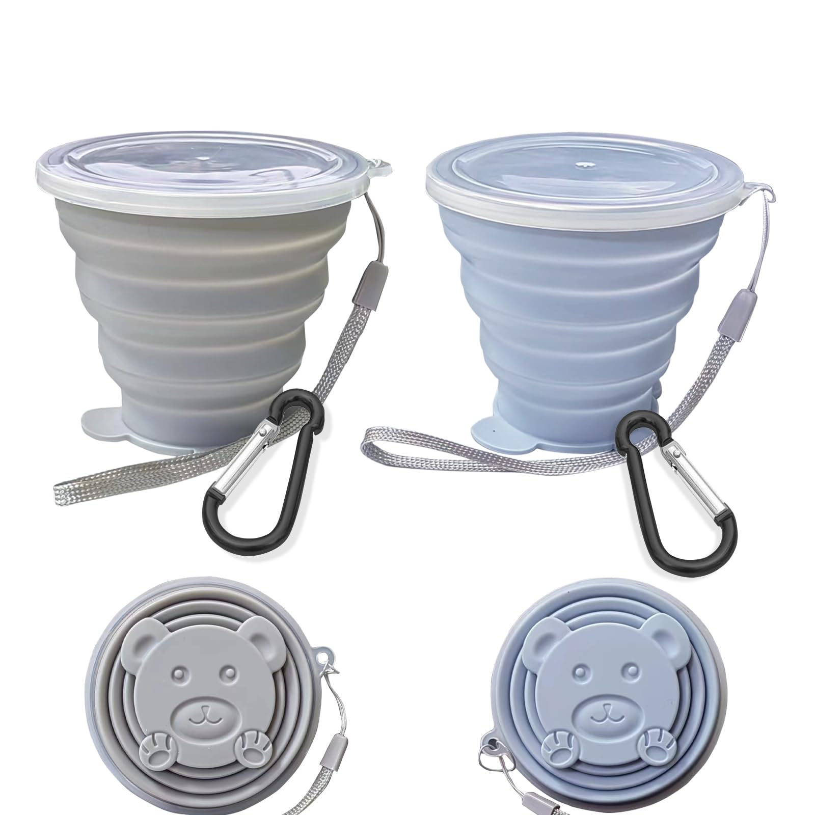 Nintora-C 180Ml+180Ml Collapsible Cup-Silicone Small Foldable-Expandable Folding Drinking Cups -Reusable Portable Mugs With Lids