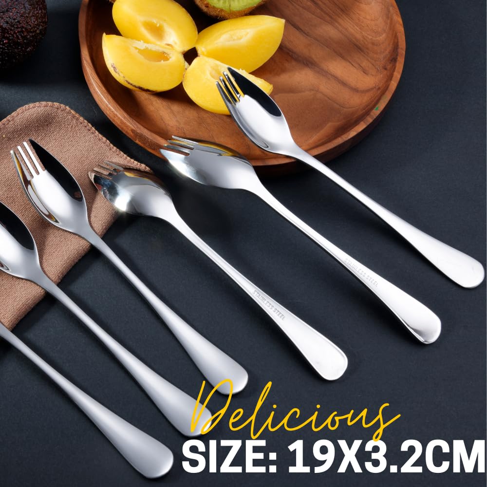 Spork 6-Pack Long Handle And Heavy Duty 18/10 Sporks Stainless Steel Sporks Reusable For Kids And Adults And Outdoor Camping By