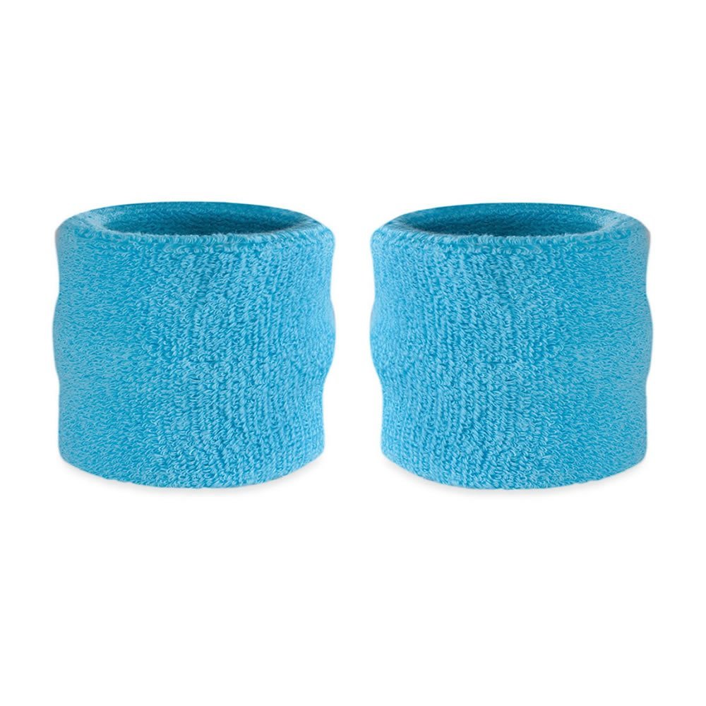 Suddora Kids Wrist Sweatbands - Athletic Cotton Terry Cloth Sports Wristbands For Kids (Pair) (Neon Blue)