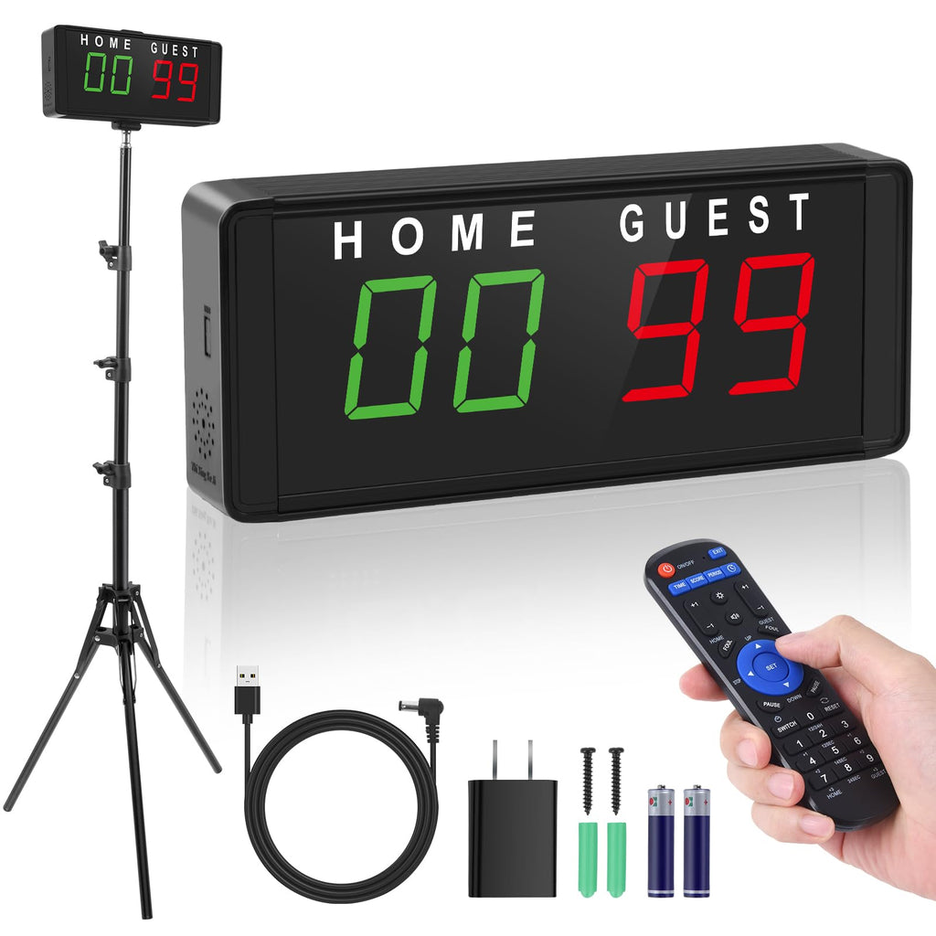 Samshow Led Electronic Scoreboard Digital Score Keeper With Remote & Tripod, Electric Scoreboard With Count Down/Up Timer & 12/2