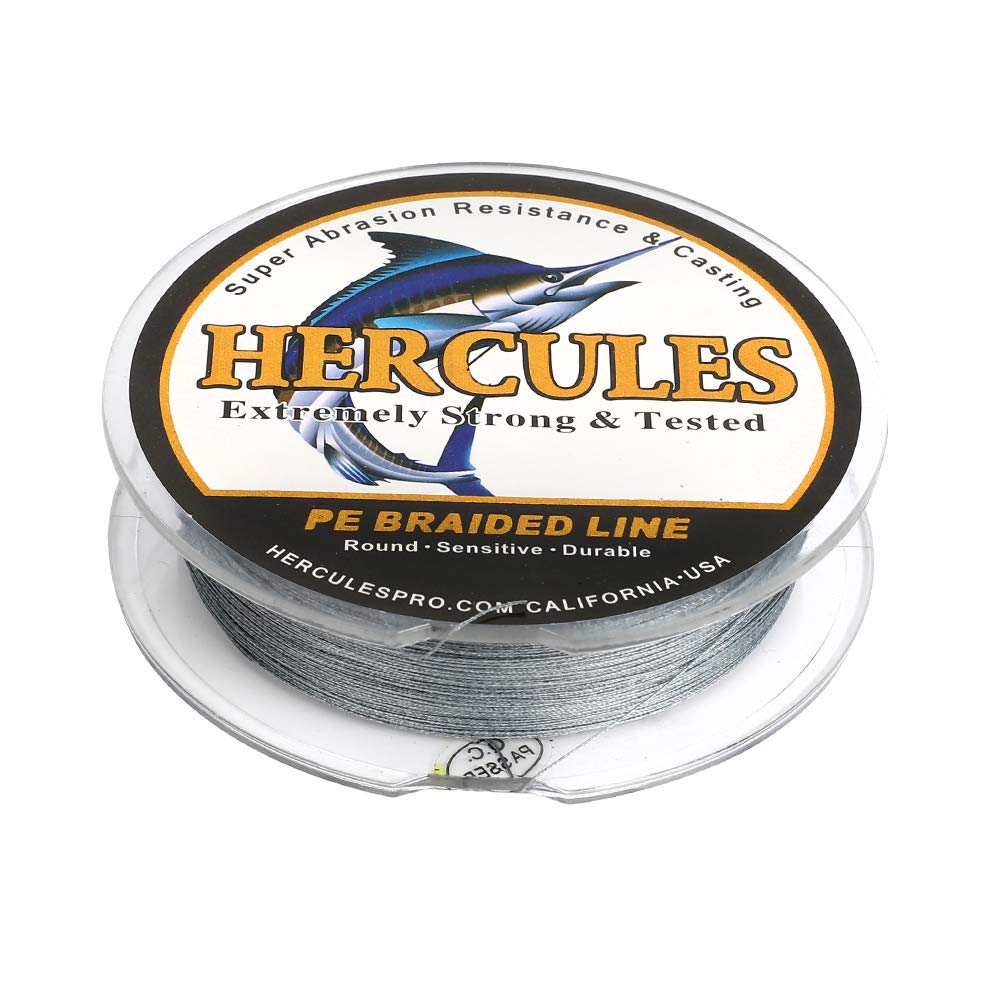 Hercules Braided Fishing Line 1500M 1640Yds 10Lbs-200Lbs Pe Superline 8 Strands (Grey 30Lb/13.6Kg 0.28Mm)