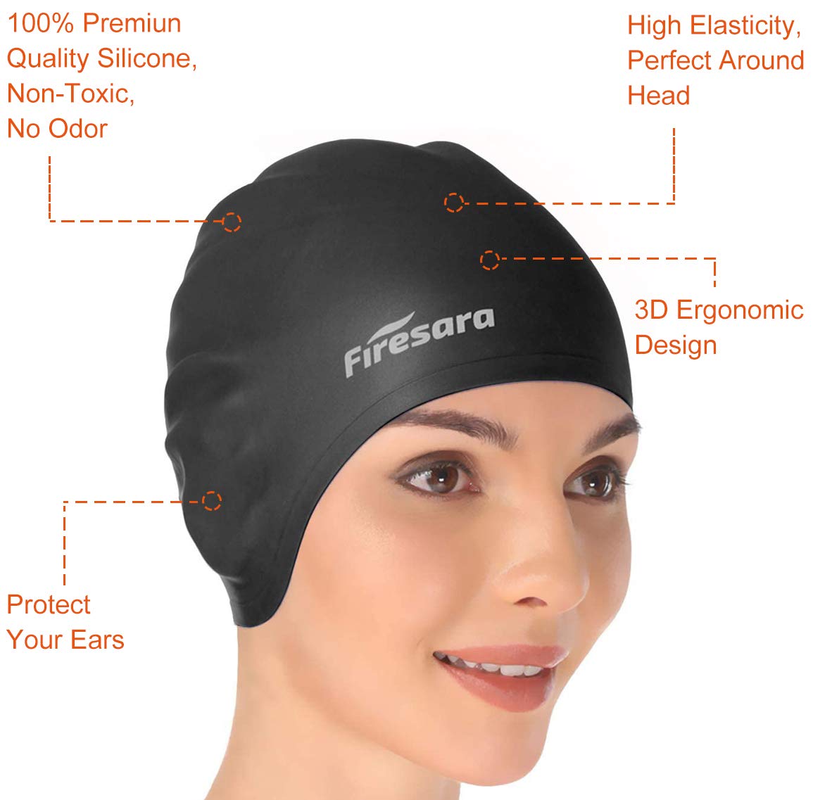 Swim Cap, Firesara Original Undated Swimming Cap 3D Ergonomic Design Comfortable Durable Ear Protection For Women Kids Adults Me