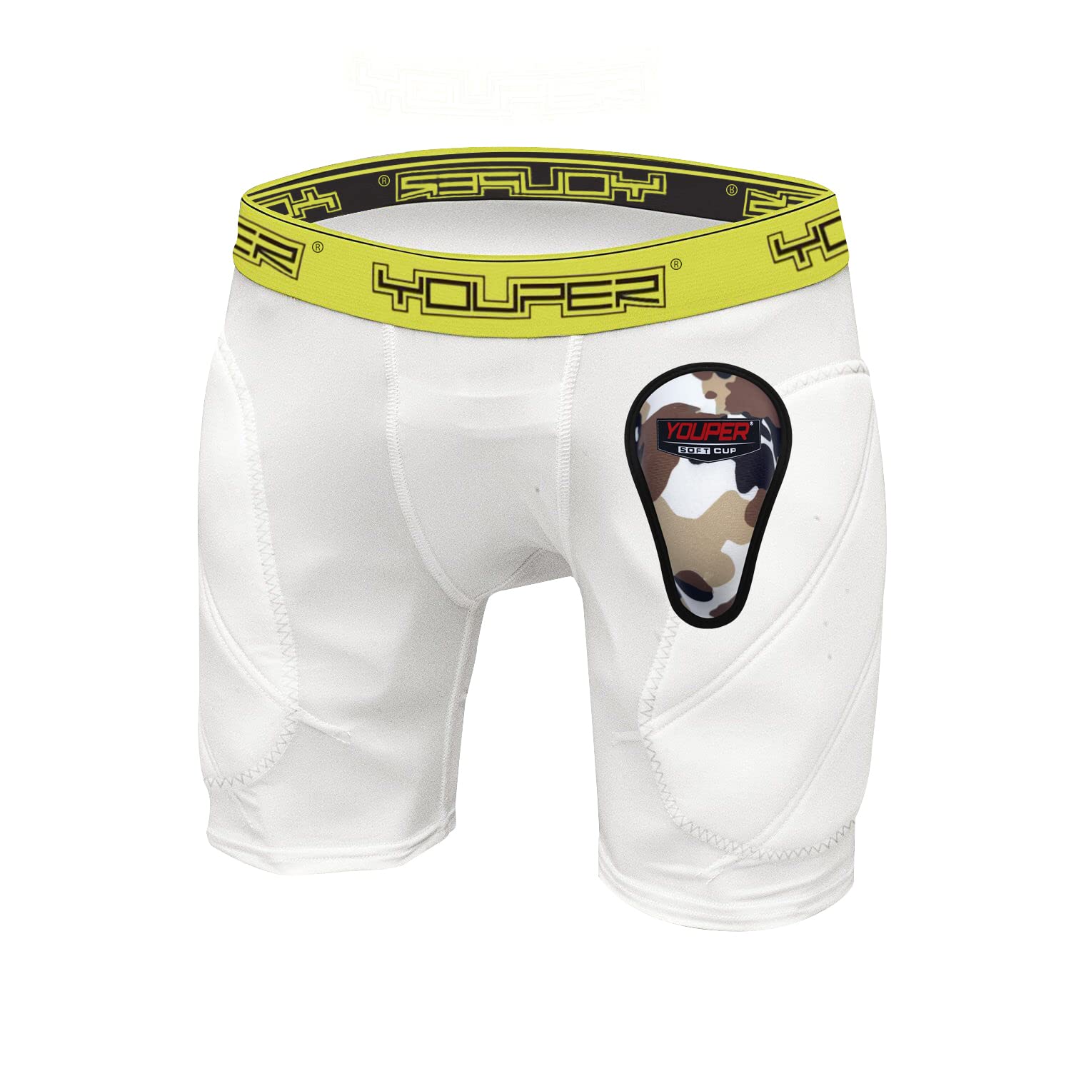 Youper Boys Youth Padded Sliding Shorts With Soft Protective Athletic Cup For Baseball, Football, Lacrosse (White, Small)
