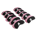 Andux Number Print Golf Iron Club Head Covers With Transparent Window 10Pcs/Set Black/Pink