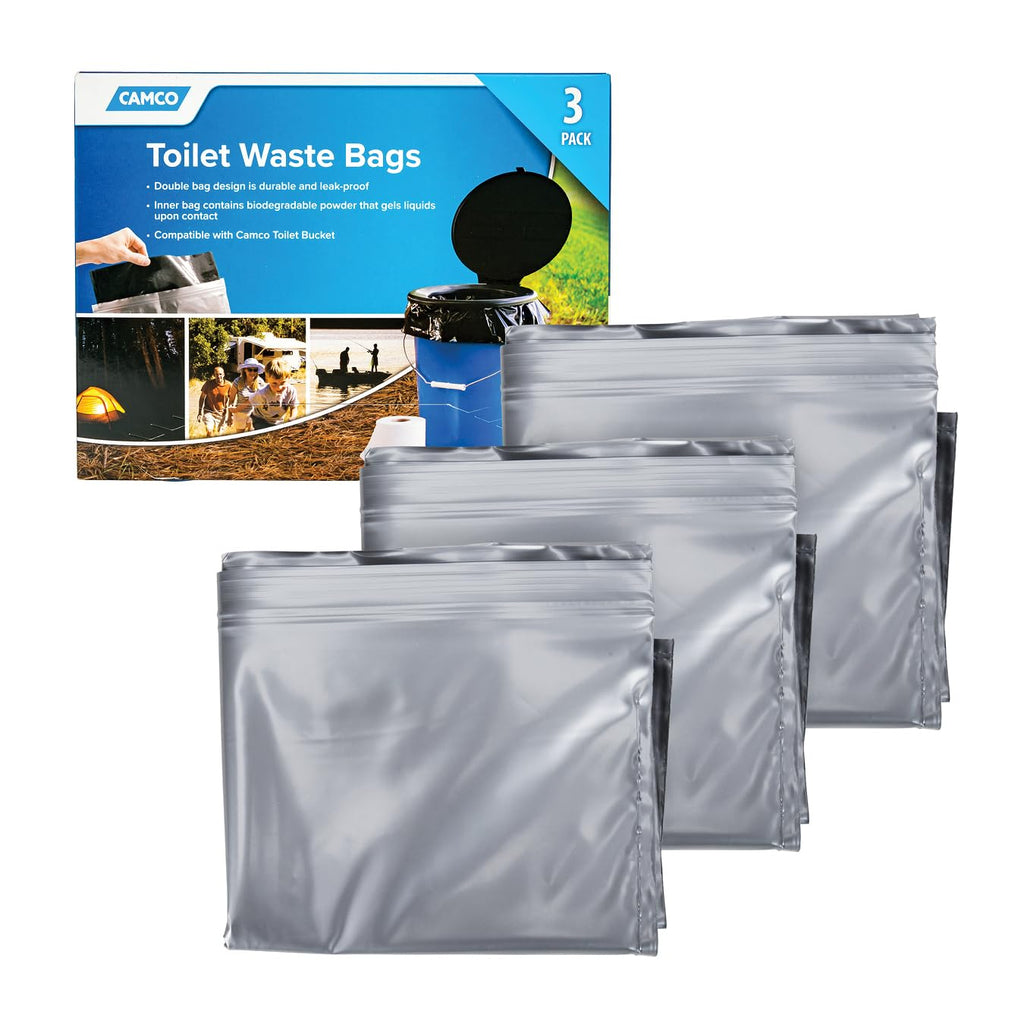 Camco Toilet Waste Bags -Durable Double Bag Design Is Leak-Proof, Inner Bag Gels Any Liquid, Great For Camping, Hiking And Hunti