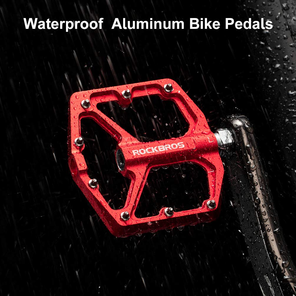 Rockbros Bike Pedals, Flat Aluminum 9/16'' Sealed Bearing Lightweight Platform For Road Mountain Bmx Mtb Bike