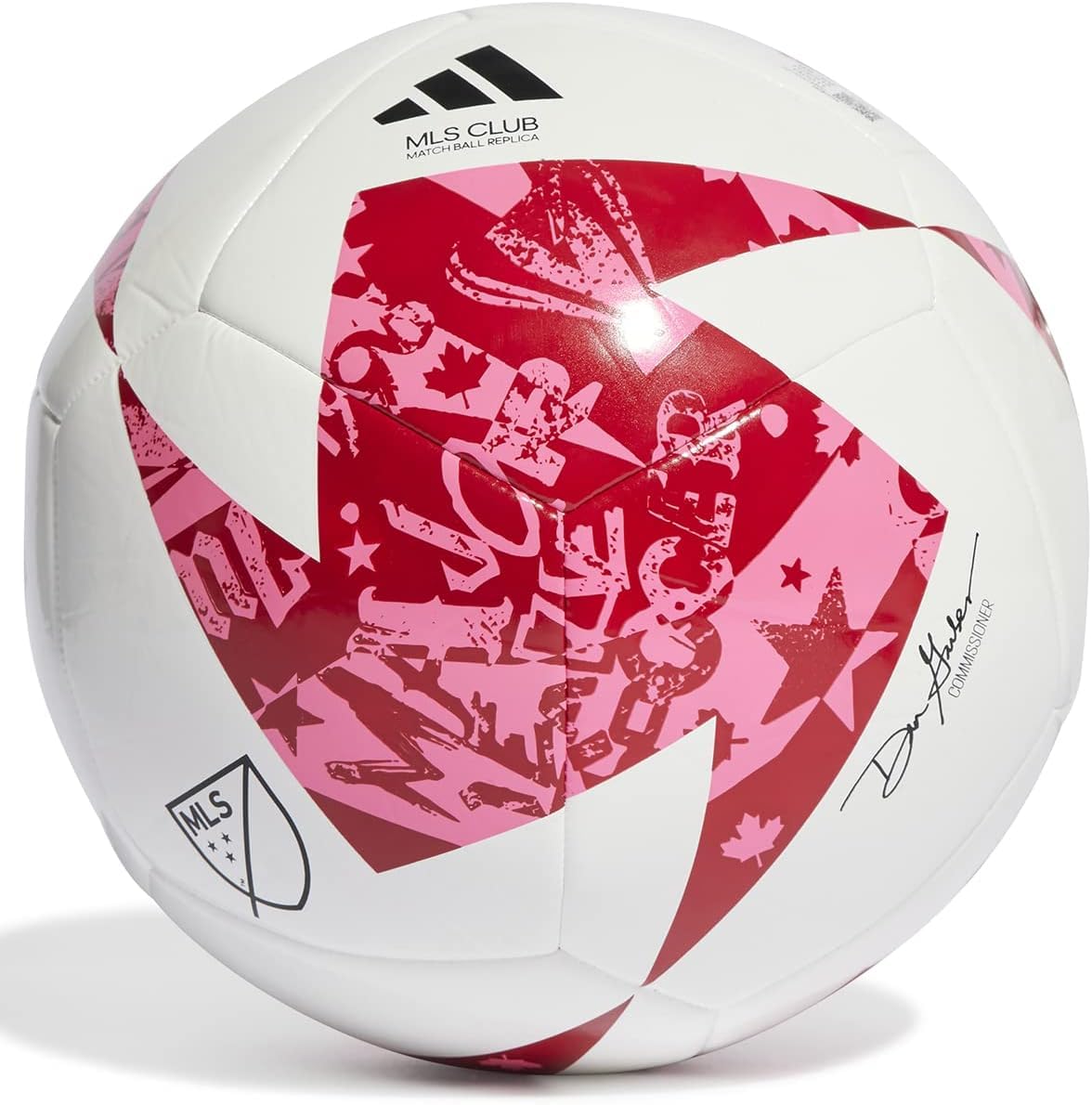 adidas MLS Club Soccer Ball, White/Red/Solar Pink, 3