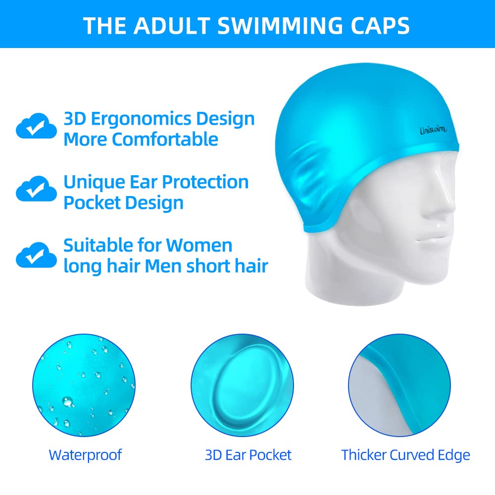 Uniswim Swim Cap And Goggles Set For Women Men With Anti Fog Glasses Clear Lens For Swimming (Aqua)