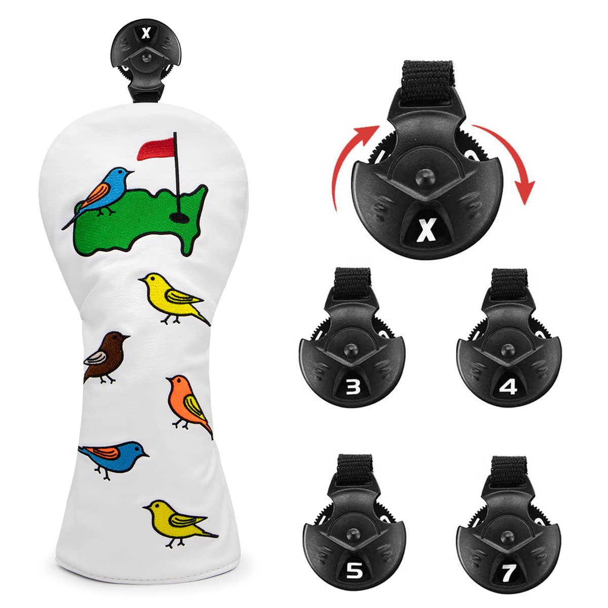 1 Pcs Montela Golf Club Covers,Colorful Birdie Tee 3 Wood Headcover Driver Headcover Fairway Wood Head Covers Hybrid Headcover L
