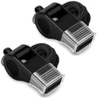 Hipat Whistle, 2 Packs Sports Whistles With Lanyard & Mouth Grip, Loud Crisp Sound, Black Plastic Whistles