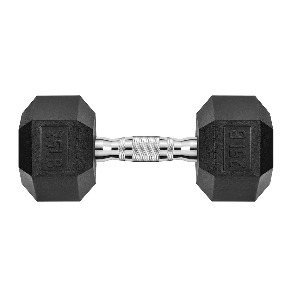 Handbode Hex Dumbbell Rubber Encased Hex Dumbbell Exercise & Fitness Hex Dumbbell, Hand Weight For Strength Training / 25 Lb