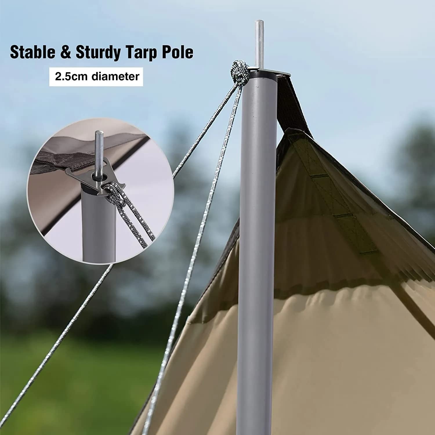 Yuewo 15?10Ft Camping Tarp With 2 * 7Ft Poles, Waterproof & Lightweight Tent Tarp, Rain Fly Sun Shelter, 210D Oxford Upf50+ Shel