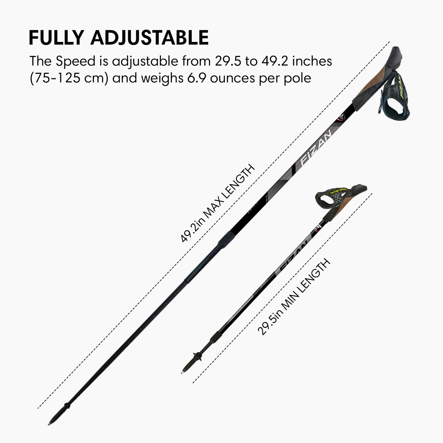 Fizan Speed Model, Swift Nordic Aluminium Walking Poles, Ultralight Adjustable, Fluorescent Anthracite, Adults, Unisex (Black)