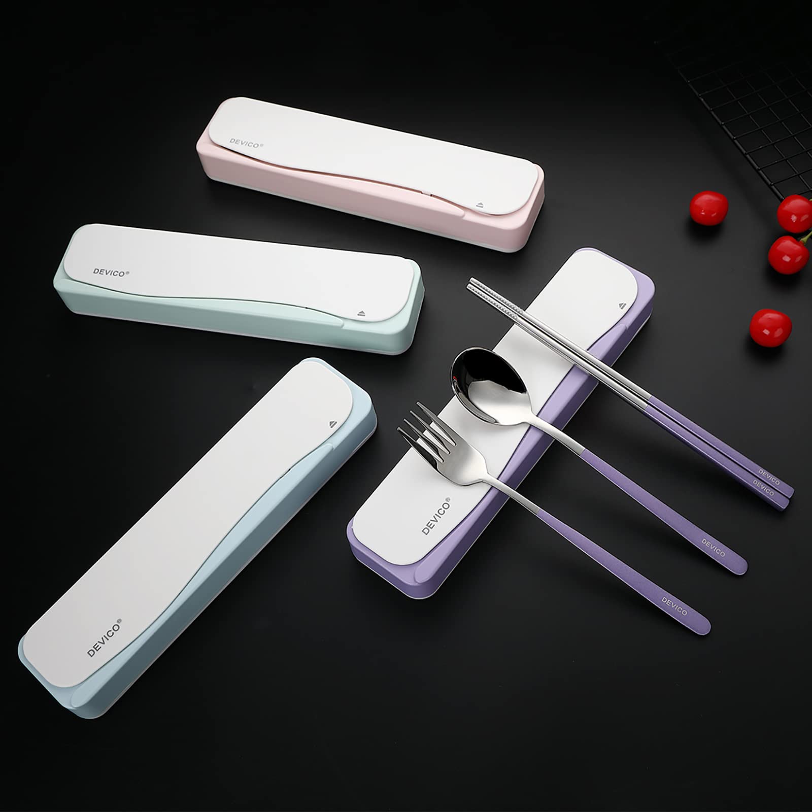 Devico Travel Utensils With Case, 18/8 Stainless Steel Camping Utensils, Reusable Portable Silverware Cutlery Set For Lunch Box,