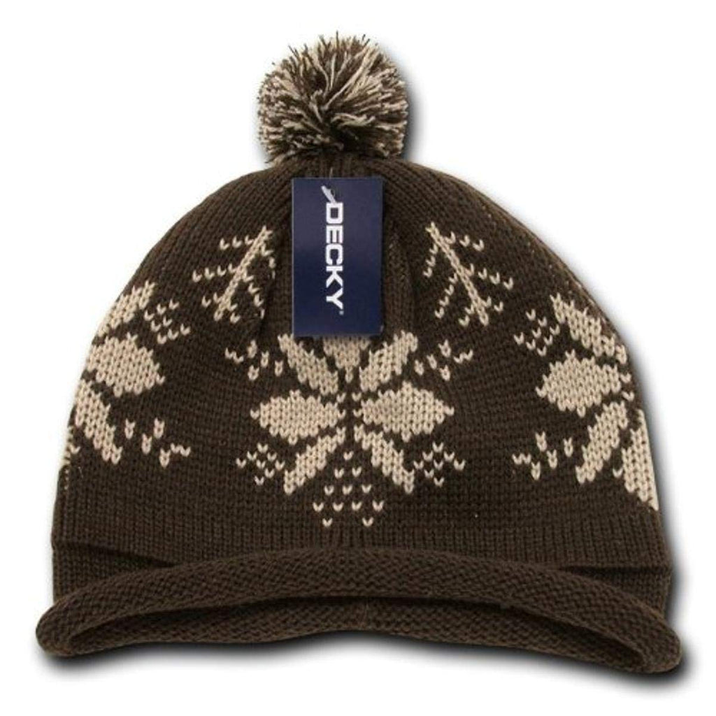 Decky 611B-Brn Snowflake Roll Up Beaine With Pom- Brown & Stain
