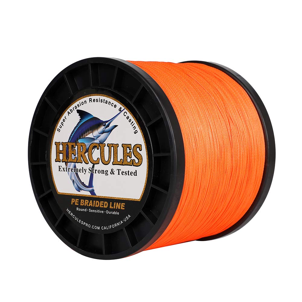 Hercules Braided Fishing Line 2000M 2187Yds 10Lbs-200Lbs Pe Superline 8 Strands (Orange 150Lb/68Kg 0.62Mm)