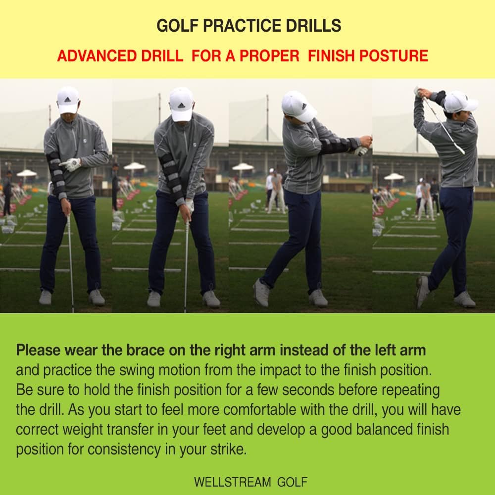 Weighted Elbow Brace - Shoulder Turn & Straight Arm Golf Swing Trainer Increasing The Moment Of Inertia Force (Rigid, Us Patente